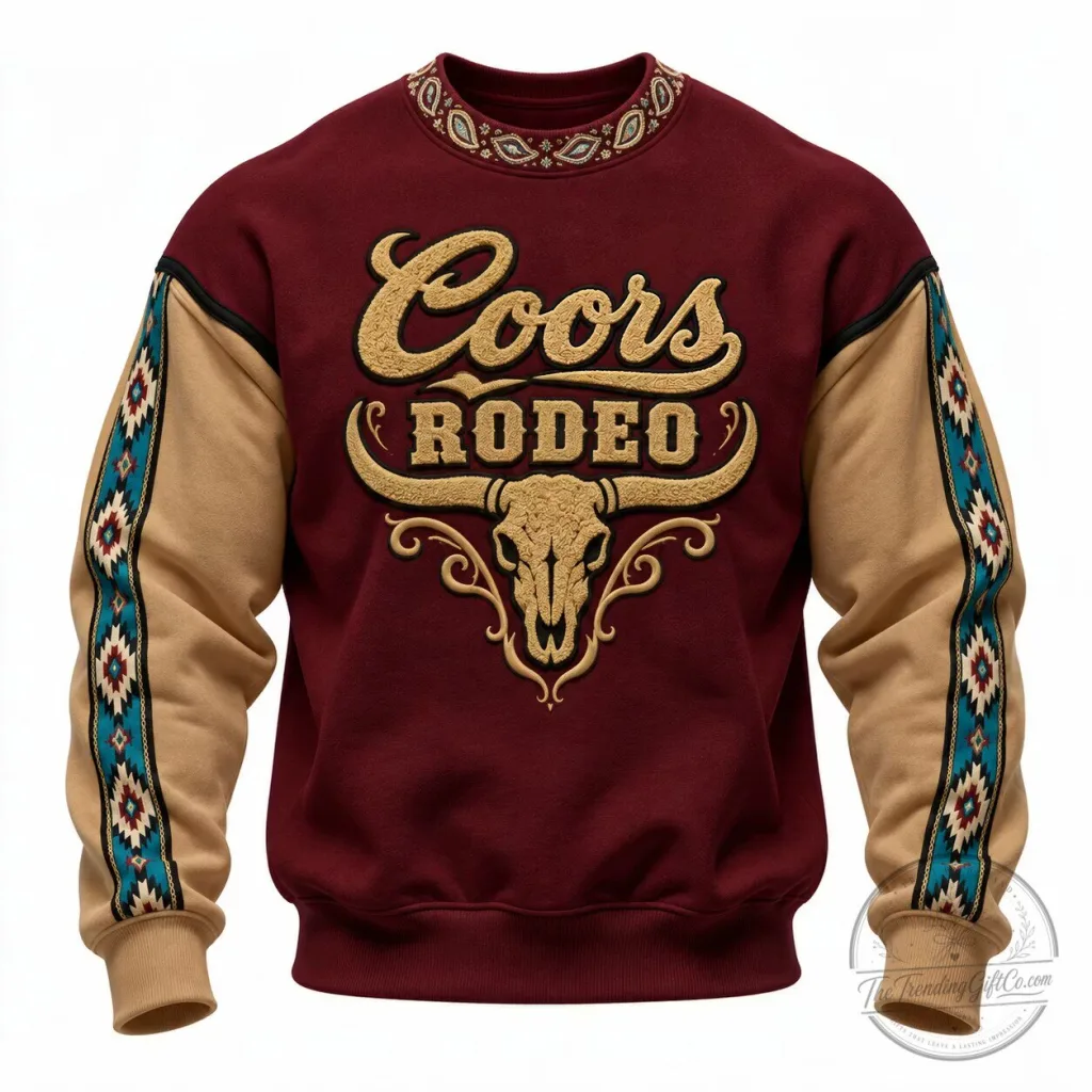 Coors Rodeo Western Bull Skull Graphic Print Crewneck Long-Sleeve Sweatshirt Coors Rodeo Western Bull Skull Graphic Print Crewneck Long-Sleeve Sweatshirt