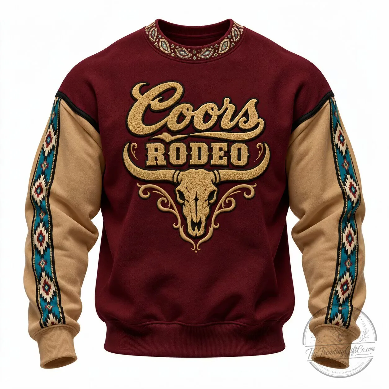 Coors Rodeo Western Bull Skull Graphic Print Crewneck Long-Sleeve Sweatshirt